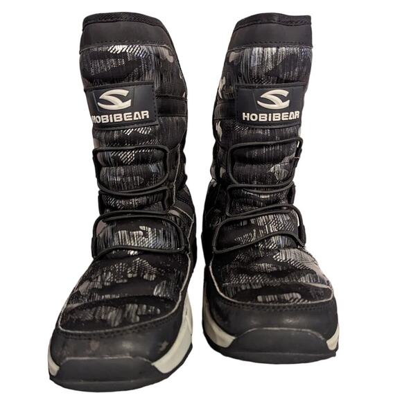 Hobibear kids Black Silver Snowboots Winter Faux Fur Lining Velcro US Size 5 - Picture 1 of 4